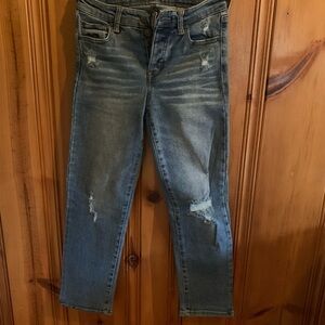 Blue Cropped Distressed Ankle Jeans